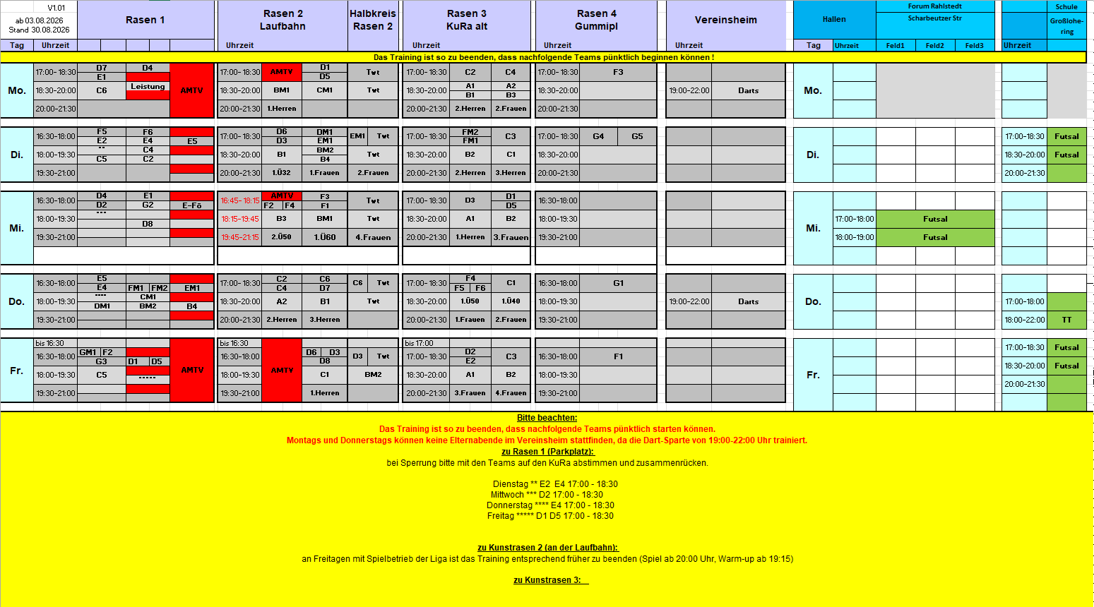 Trainingsplan ab 03.08.2026